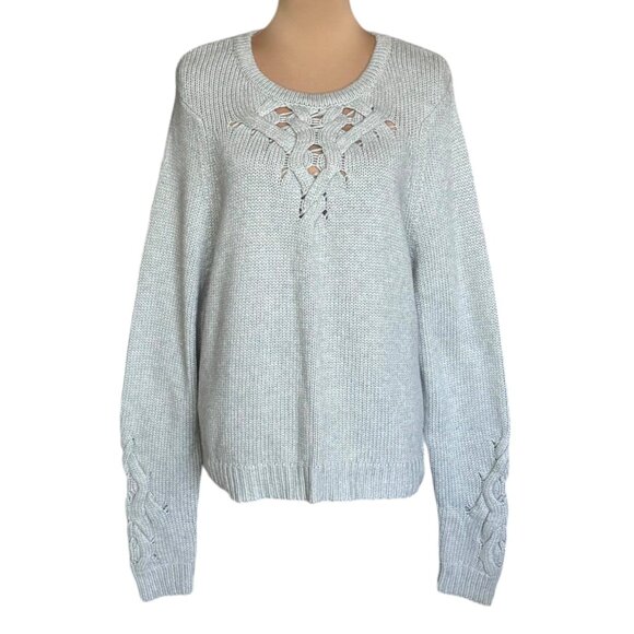 BCBGMAXAZRIA Chunky Sweater Sz.L Gray Wool Blend Boho Chic Coastal Cableknit - Picture 2 of 10